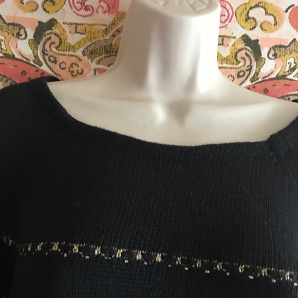 Loft Black Boatneck Sweater W/ Gold Stripe - Picture 4 of 7